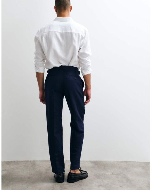 ASOS Blue Tailored Linen Rich Straight Leg Trousers for men