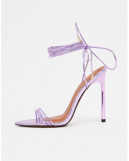 ASOS Purple – Nadine – Violette Sandalen mit hohem Absatz, Beinschnürung und spitzer Zehenpartie