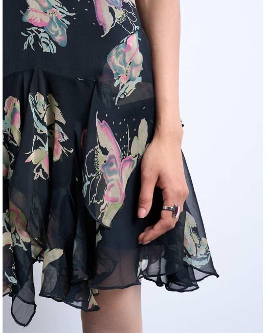 TOPSHOP Black Hanky Hem Mini Dress With Pinched Straps