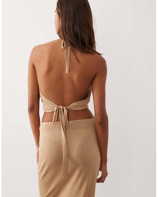 Miss Selfridge Brown Glitter Knit Halterneck