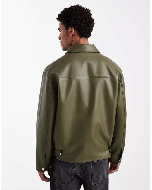 ASOS Green Faux Leather Harrington Jacket for men