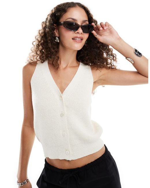 Mango Sleeveless Knitted Cardigan in White Lyst