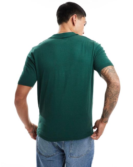 ASOS Green Knitted Cotton Notch Neck Polo for men