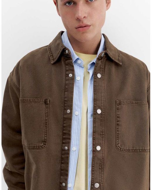 Pull&Bear Brown Pocket Overshirt for men