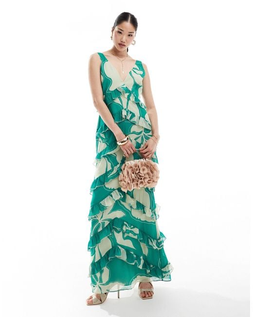Pretty Lavish Green Exclusive To Asos Piper Ruffle Maxi Dress