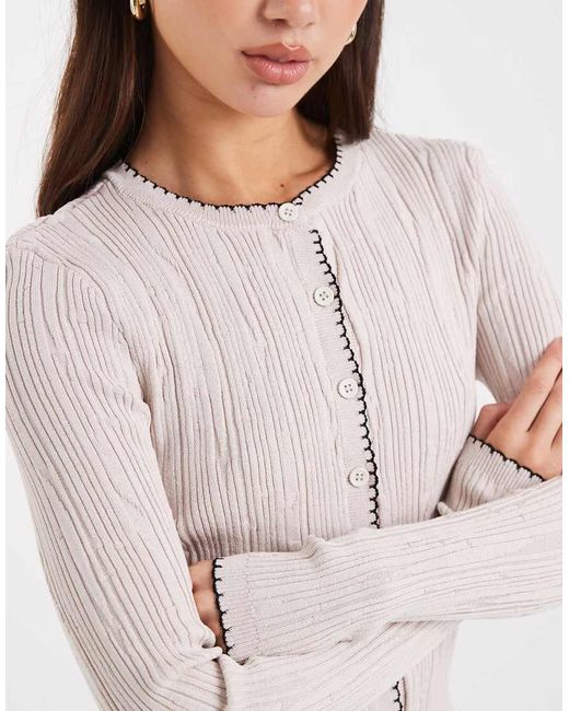 Miss Selfridge White Rib Knit Blanket Stitch Cardigan