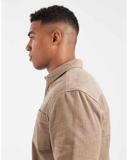 New Look Natural Waffle Cord Overshirt for men