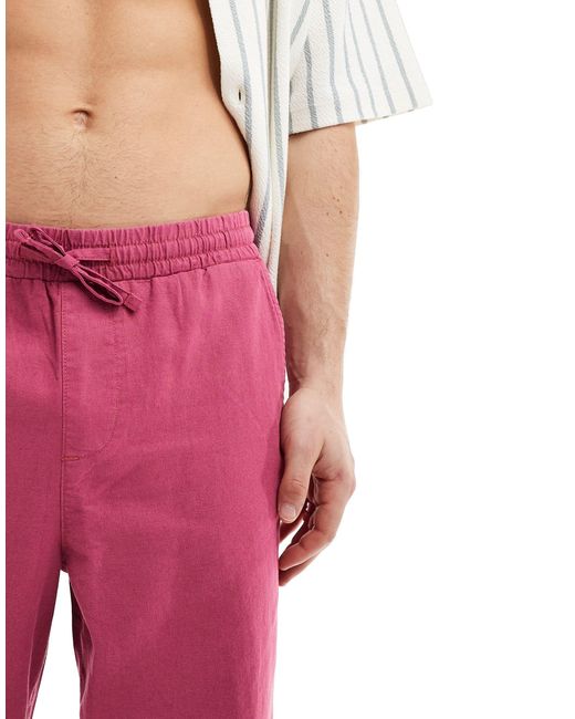 Pantalon décontracté en lin avec taille élastiquée ASOS pour homme en coloris Pink