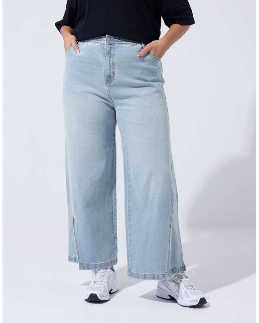 Yours Clothing Blue Split Hem Wide Leg Jeans