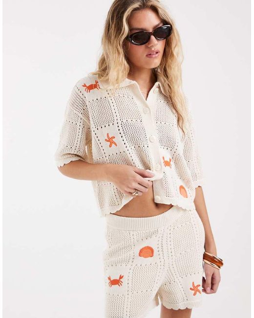 Vero Moda White Short Sleeve Crochet Polo