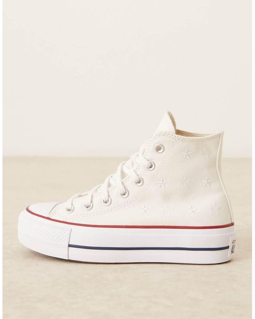 Zapatillas De Deporte Hueso Con Estrellas Bordadas Y Plataforma Chuck Taylor All Star Hi Lift De Converse de color White