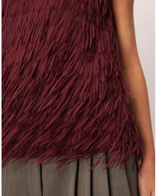 ARRANGE Red Fringe Texture Longline Bandeau Top