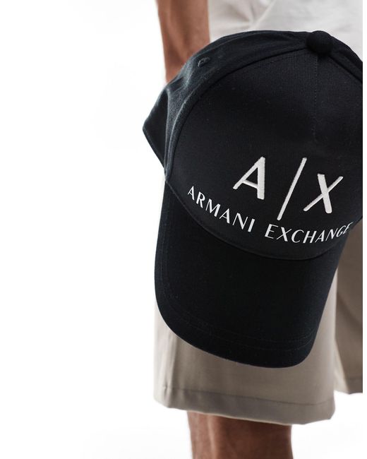 Cappello con visiera e bianco con logo grande di Armani Exchange in Blue da Uomo