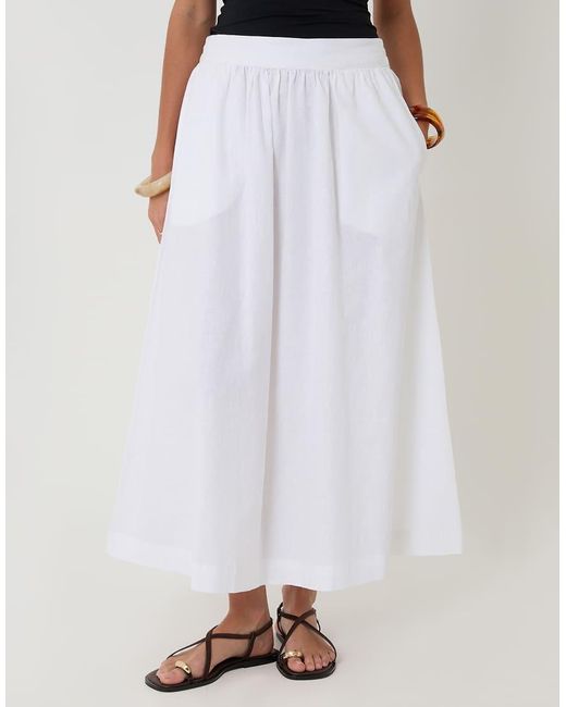 Threadbare White Linen Blend Gathered Midaxi Skirt