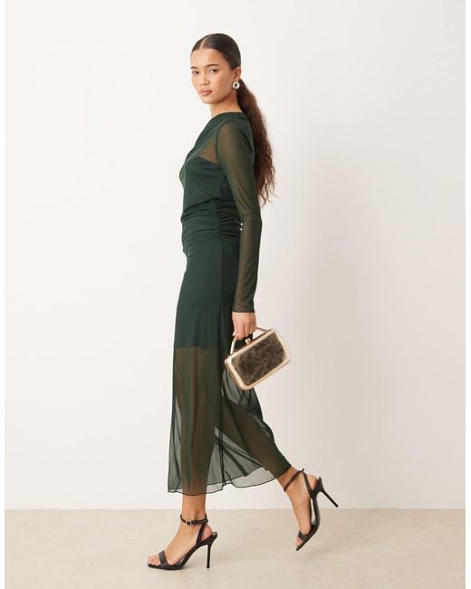 Mango Asymmetric Long Sleeve Maxi Dress in Green | Lyst