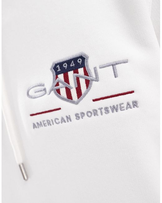 Gant White Archive Shield Logo Embroid Hoodie for men