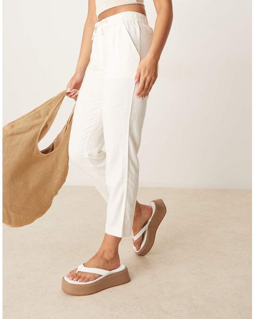 Threadbare Natural Linen Blend Drawstring Waist Tapered Trousers
