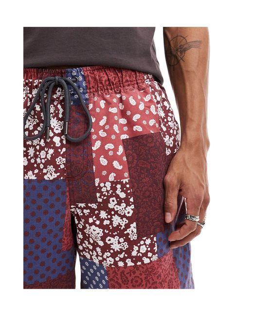 Cotton on - pantaloncini da bagno quick dry con stampa patchwork rétro di Cotton On in Red da Uomo