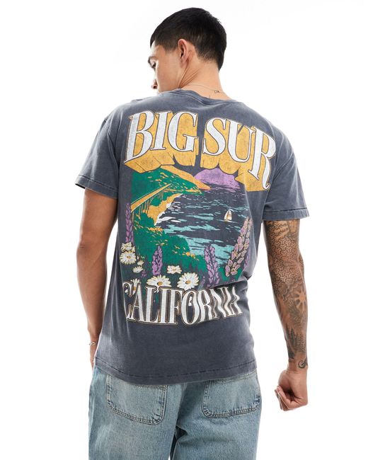 Abercrombie & Fitch Blue Big Sur Back Print Acid Wash Relaxed Fit T-shirt for men