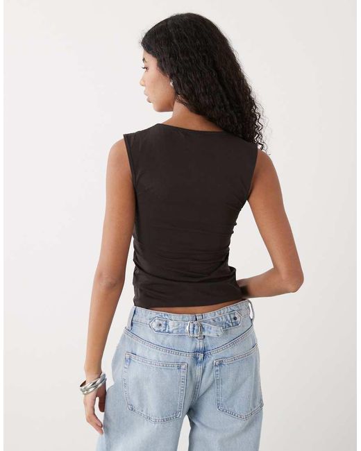 Weekday Black Plunge V-neck Top
