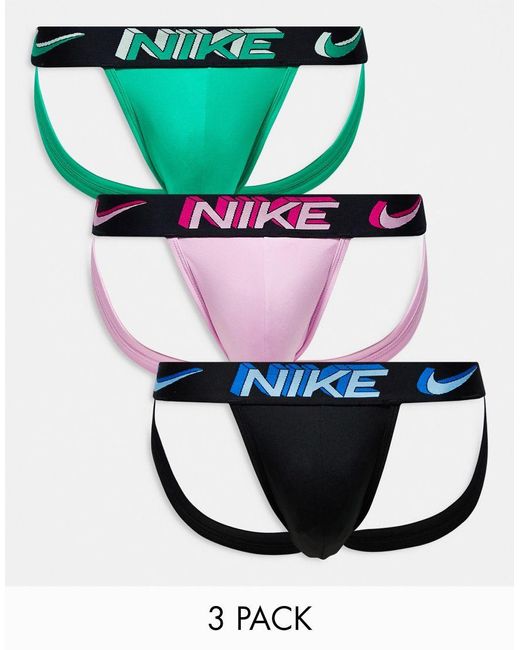 Nike Black Dri-fit 3 Pack Microfibre Jock Straps for men