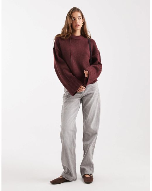 ASOS Red Crew Neck Jumper With Seam Front Detail And Stepped Hem