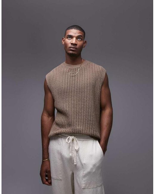 Topman Brown Knit Tank for men
