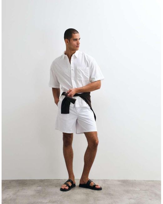 ASOS White Linen Blend Boxy Oversized Shirt for men