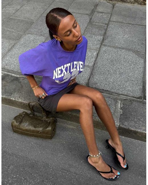 Bershka Purple Corset-effect Print T-shirt