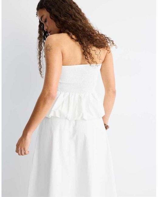 Stradivarius White Balloon Bustier Top