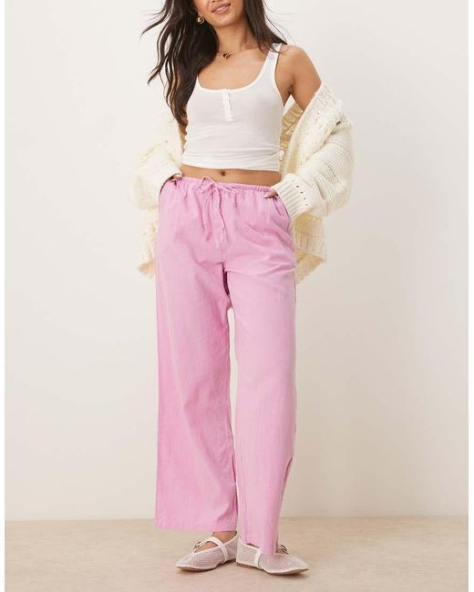 Gina Tricot Broek Van Linnenmix Met Wijde Pijpen En Trekkoord in het Pink