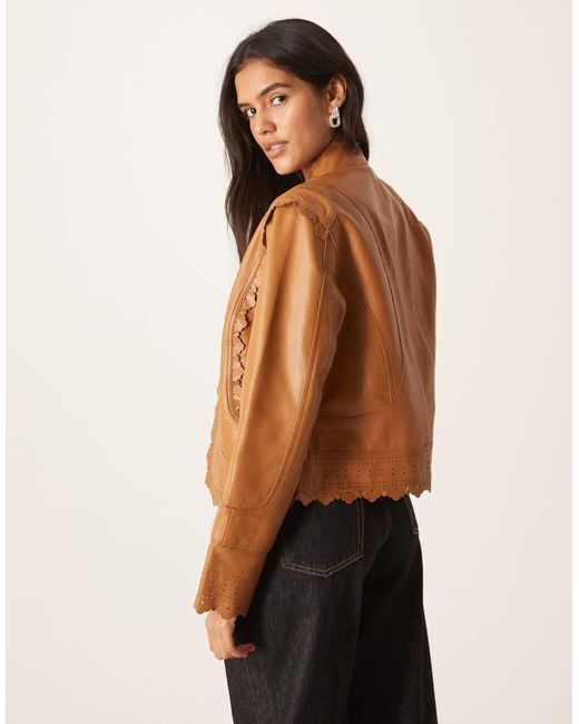 Urbancode Brown Scallop Edge Cropped Leather Jacket