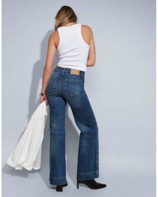 Gina Tricot Blue High Waist Front Pocket Flare Jeans