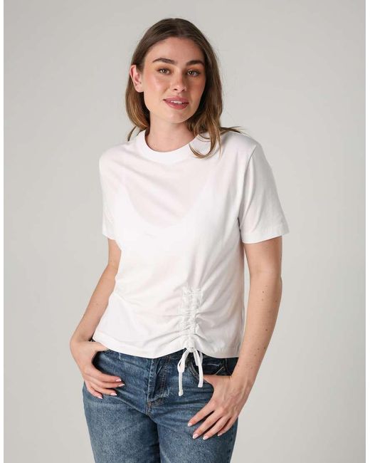 French Connection Black 2 Pack Cotton Ruched Seam Crew Neck Short Sleeve Tops