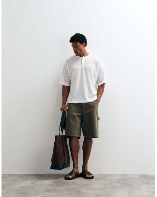 ASOS White Boxy Oversized T-Shirt Henley for men