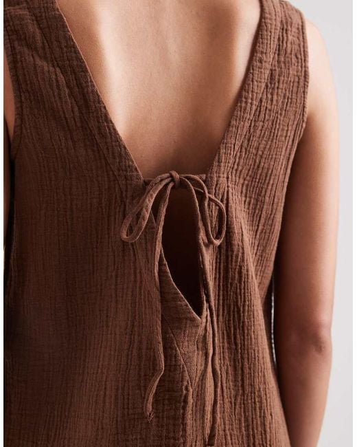 ONLY Brown Tie Back Sleeveless Cheesecloth Mini Dress