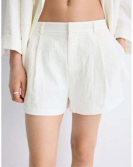Stradivarius White Smart Rustic Shorts