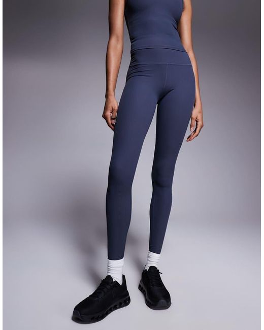 Leggings Deportivos De Talle Alto De Canalé Suave De Tall 4505 de color Blue