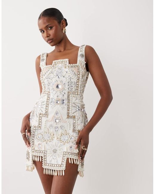 ASOS Natural Embellished Tile Mini Dress With All Over Embellishment