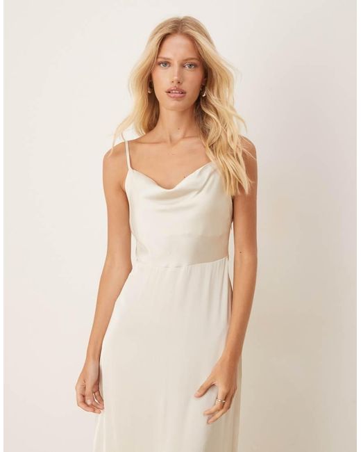 Vila White Satin Cowl Neck Cami Maxi Dress