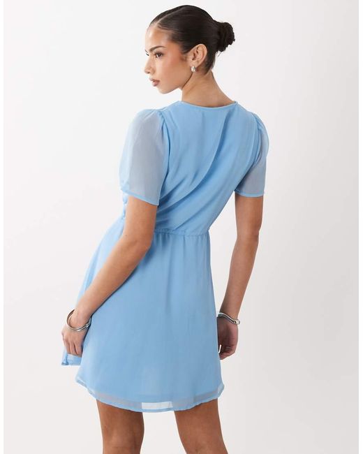 Vila Blue Waist Detail Short Sleeve Mini Dress