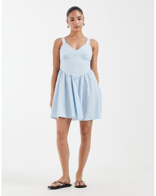 Vero Moda Blue Button Front Gingham Mini Dress