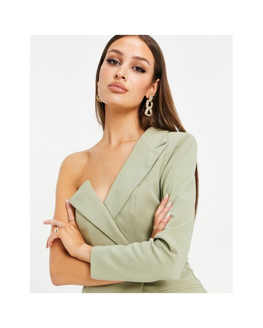 Lavish Alice One Shoulder Asymmetric Blazer Dress in Green | Lyst