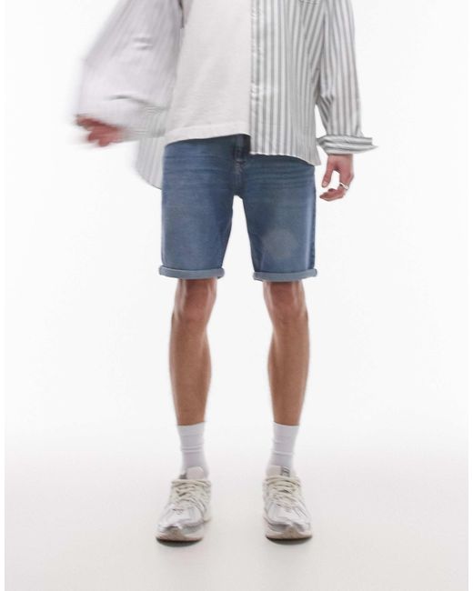 Scanton - short en jean coupe slim à revers - délavage moyen Tommy Hilfiger pour homme en coloris Blue