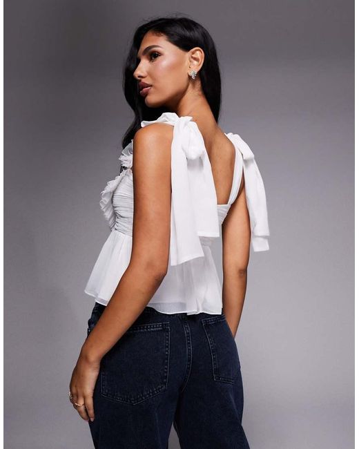 ASOS Gray Heart Embellished Peplum Top With Bow Shoulder Detail