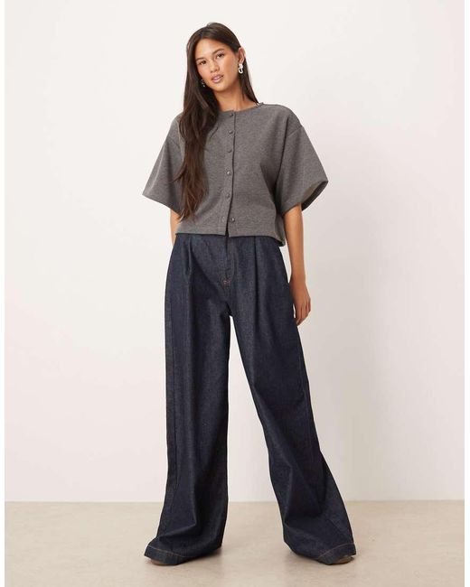 ASOS Gray Boxy Button Through Sweat Top