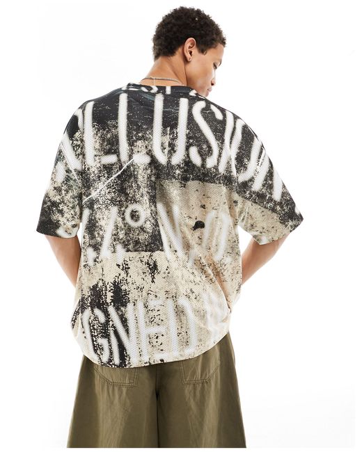 T-shirt oversize con stampa applicata di Collusion in Gray da Uomo