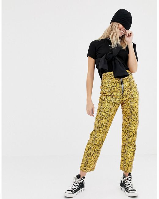 The Ragged Priest Yellow Faux Leather Snakeskin Pants
