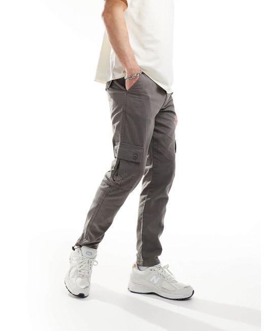 ASOS Tapered Cargo Linen Pants in Gray for Men | Lyst
