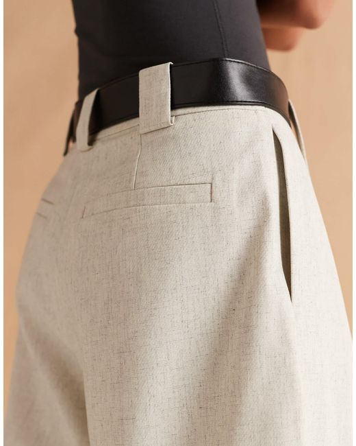 ASOS Natural Tailored Textured Barrel Leg Trousers With Belt